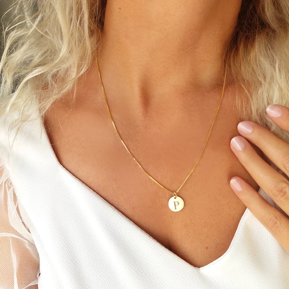 Vaoov 925 Ayar Gümüş Harfli Plaka Venezia Zincir Kolye ürün görseli