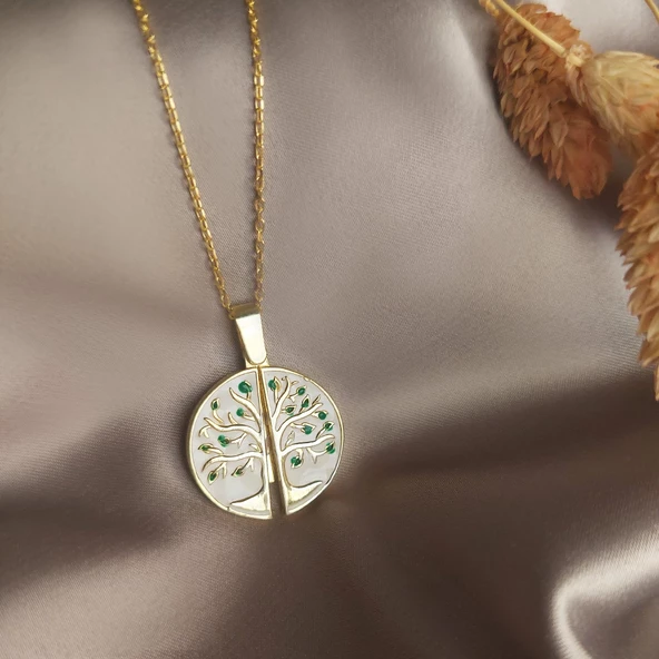 Vaoov 925 Ayar Gümüş Mineli Hayat Ağacı İsim Kolye - Resim 2