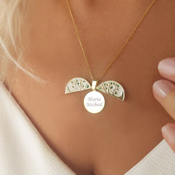 Vaoov 925 Ayar Gümüş Mineli Hayat Ağacı İsim Kolye - Resim 5