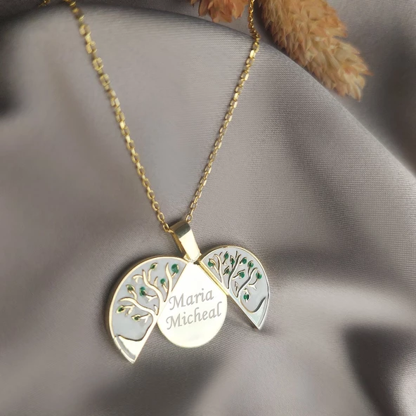 Vaoov 925 Ayar Gümüş Mineli Hayat Ağacı İsim Kolye - Resim 4