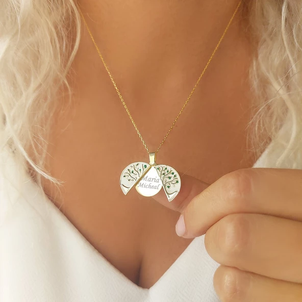 Vaoov 925 Ayar Gümüş Mineli Hayat Ağacı İsim Kolye ürün görseli