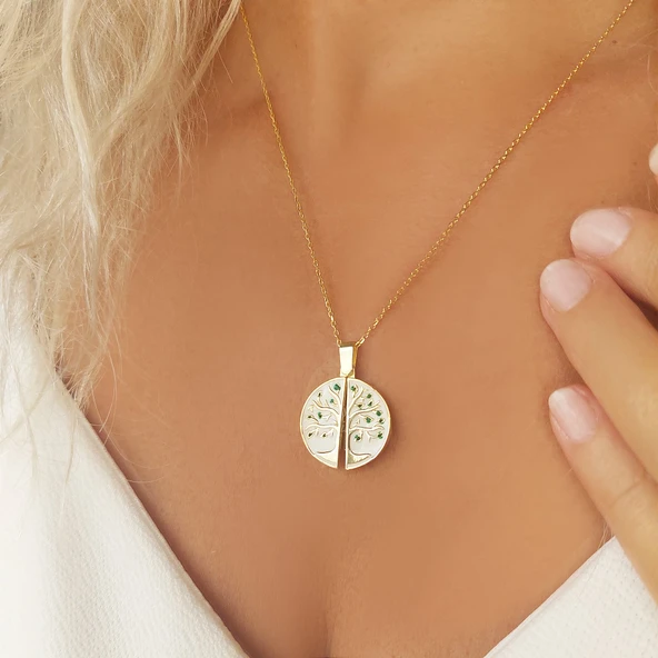 Vaoov 925 Ayar Gümüş Mineli Hayat Ağacı İsim Kolye - Resim 3