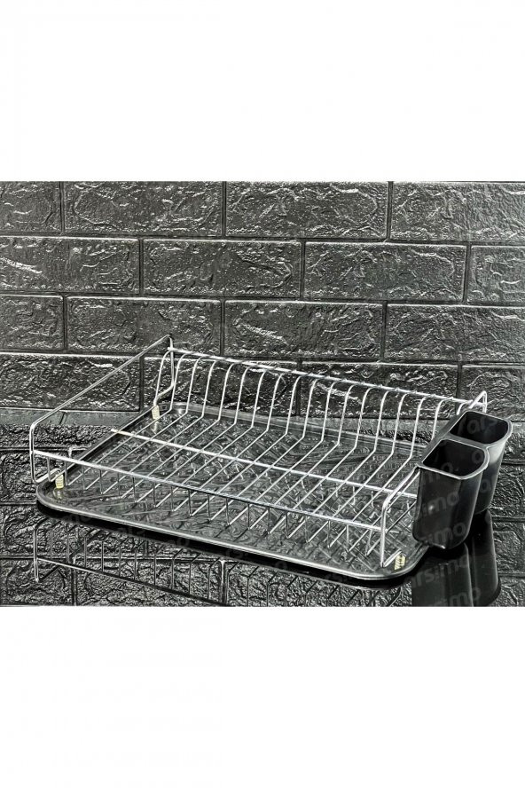 Tek Katlı Paslanmaz Metal Bulaşıklık Tabaklık | Bulaşıklık Tabak Sepeti Siyah - Krom - 2