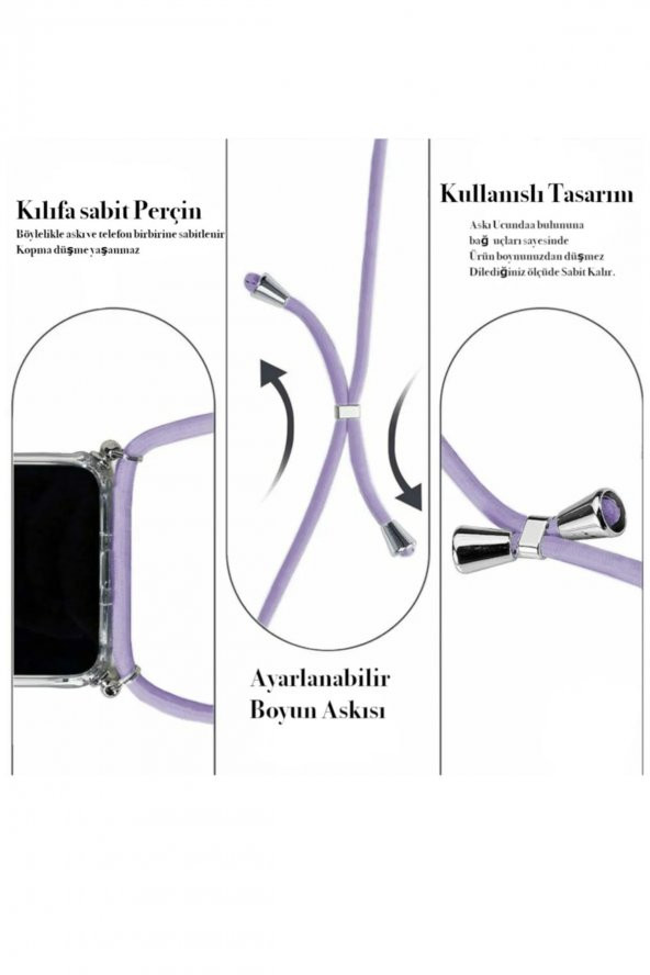 TahTicMer Xiaomi Redmi Note 8 Uyumlu Kılıf İpli Boyundan Askılı Darbe Emici AntiShock Kapak - 4