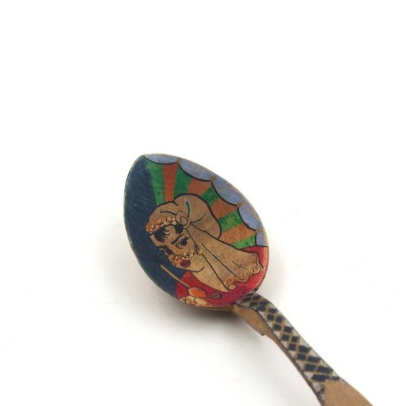 El Boyama Türk Kadını Resimli Ahşap Kaşık  Üsküdar Katibim Kaşık - Resim 2