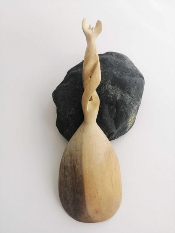 Zürafa Figürlü El İşi Ahşap Oyma Kaşık Duvar Süsü - 2