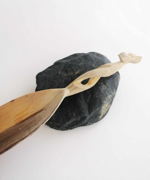 Zürafa Figürlü El İşi Ahşap Oyma Kaşık Duvar Süsü - 4