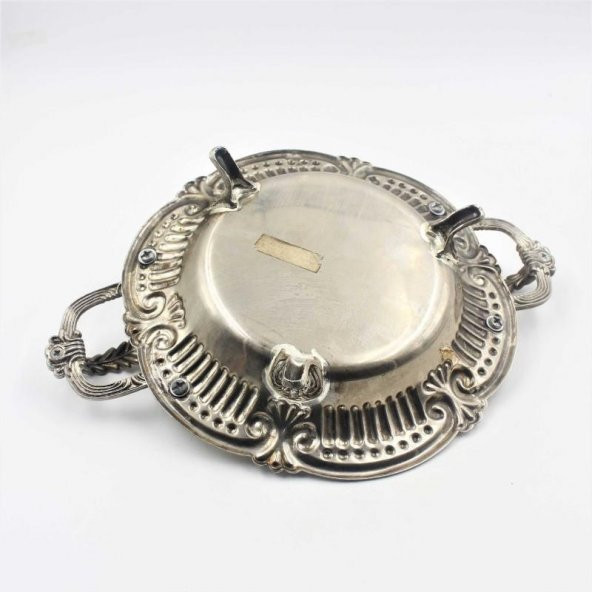 Eskilerden Alman Gümüşü Çiçek Kabartmalı Metal Tabak - Şekerlik - yuvarlak Meyvelik - Resim 3