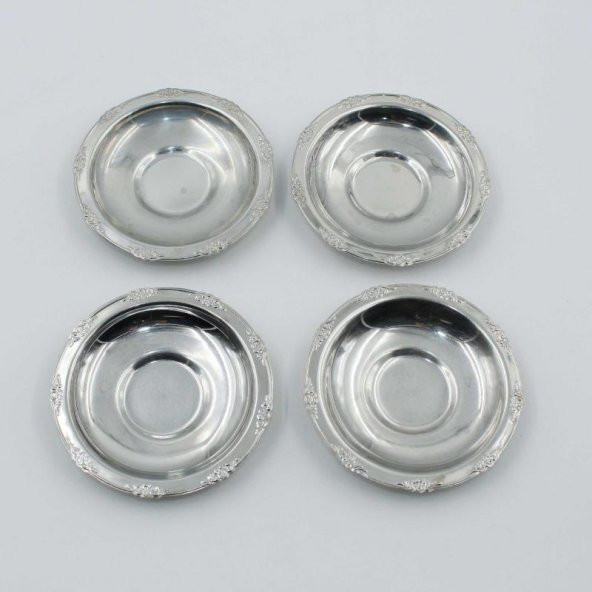 Eski - İşlemeli Kenar - 4 Adet Çay Bardağı Tabağı Mini Çerezlik - Lokumluk - Şekerlik Lot - 16