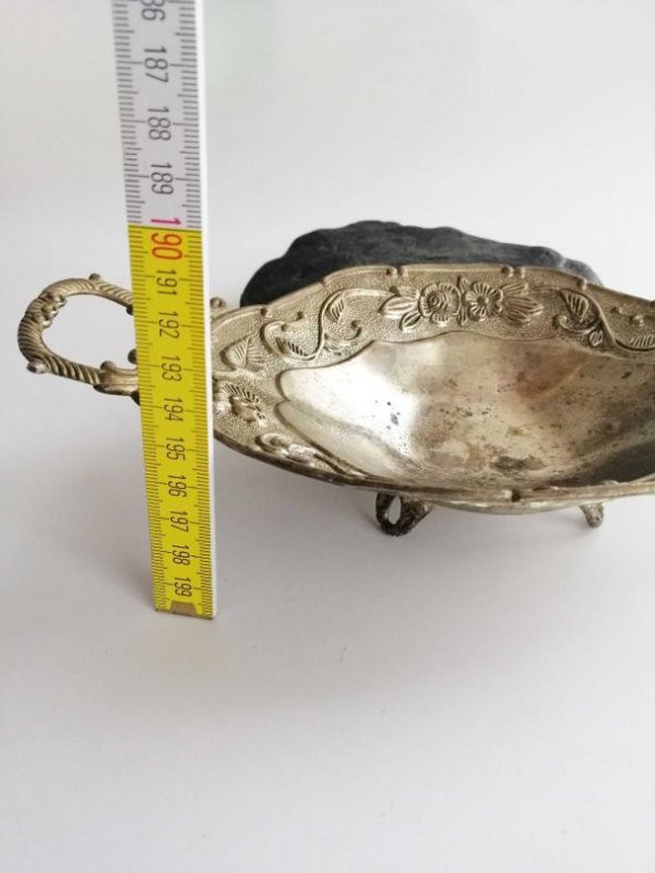 Eskilerden Alman Gümüşü Çiçek Kabartmalı Metal Tabak - Şekerlik - Meyvelik no 2 - 3