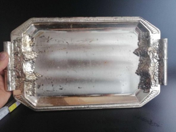 Sanat Taciri Antika Gümüş Kaplama Tepsi