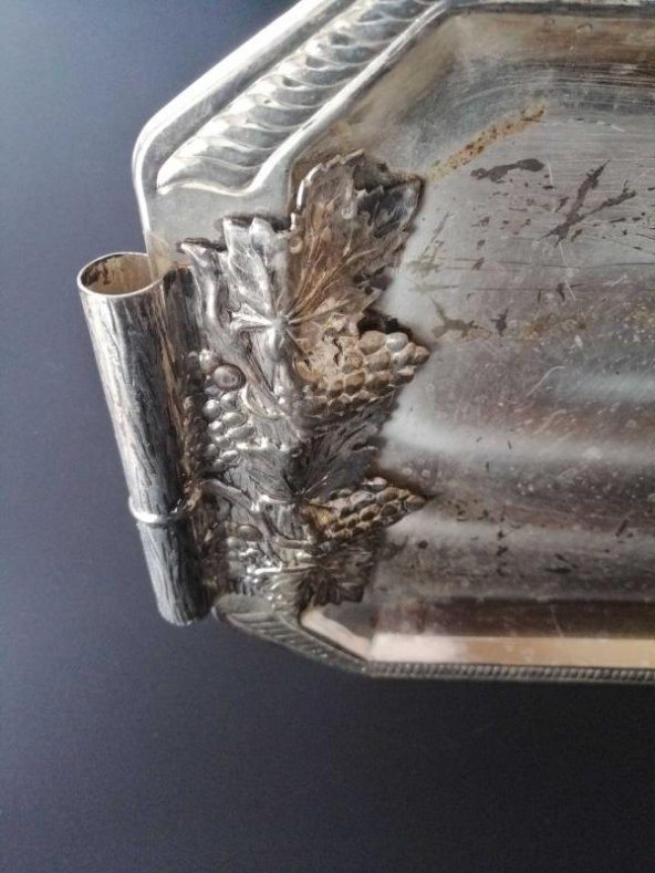 Sanat Taciri Antika Gümüş Kaplama Tepsi - 4