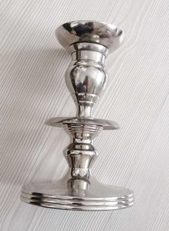GÜMÜŞ KAPLAMA PİRİNÇ MUMLUK ŞAMDAN - 1