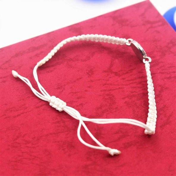 Gümüş Renk Cam Taşlı Nazar Boncuğu Beyaz Renkli Örme Bileklik - Hediye Paketinde Gönderilecektir - 3