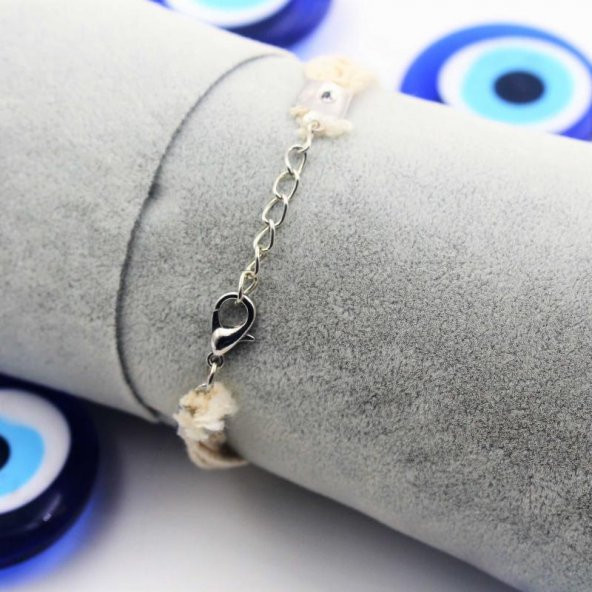 CAM Nazar Boncuklu Gümüş Kaplama FRANSIZ PARA Uçlu - Örgü Dantel Bileklik - Nazarlık - 3