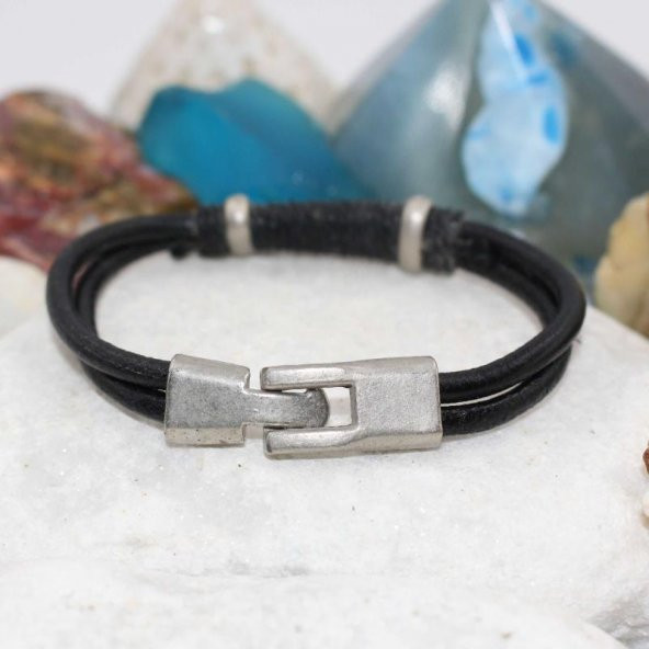 SİYAH DERİ SARMA Erkek Bileklik ÖZEL TASARIM ERKEK Bileklik - 2