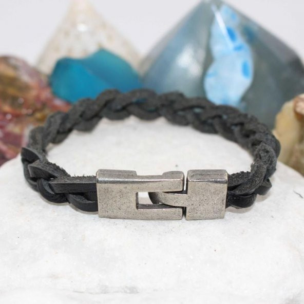 SİYAH ÖRGÜ DERİ Erkek Bileklik ÖZEL TASARIM ERKEK Bileklik - 2