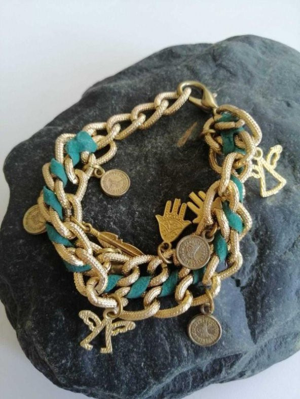 Sanat Taciri- Metal Bileklik - Altın Sarısı - Çanta Süsü