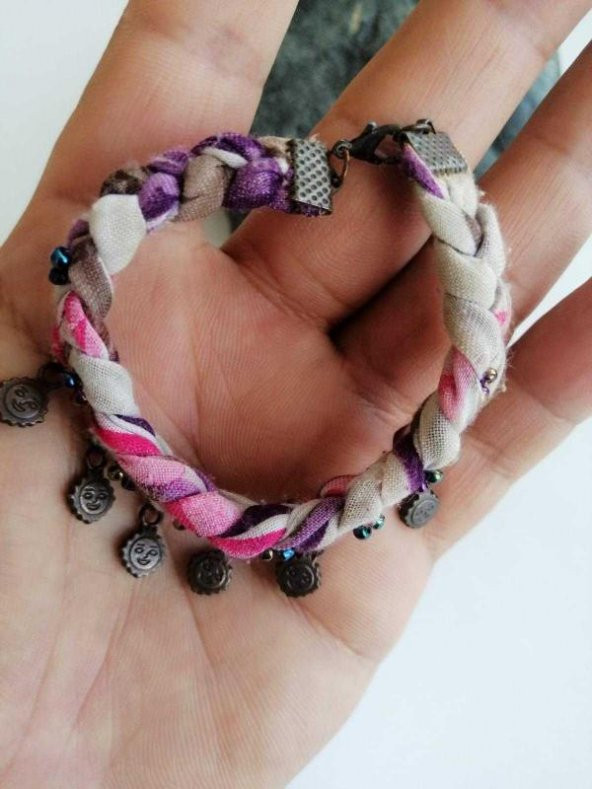 Sanat Taciri- Kumaş Örgü Bileklik - Çanta Süsü - 2