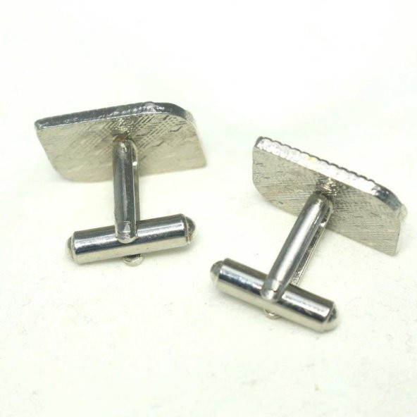 Gümüş Renkli - Yuvarlak Şelikde Desenli - Farklı Şekil Metal Kol Düğmesi - Resim 2