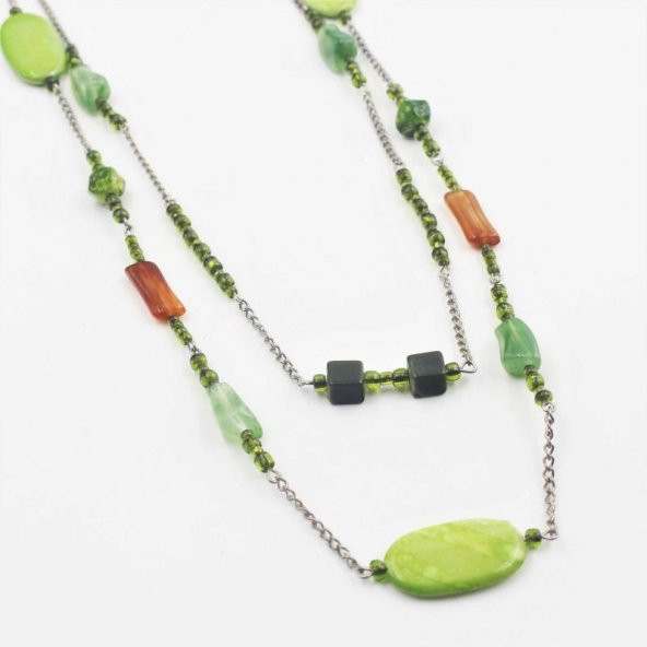 Yeşil Boncuklu - Taşlı Kolye - 2