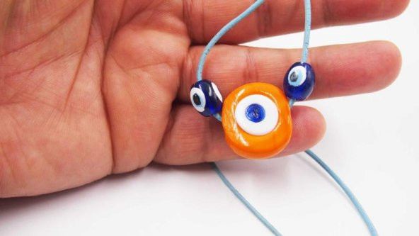 Sanat Taciri- El Yapımı El İş Eskilerden Cam Nazar Boncuklu Kolye - Bileklik - Takı Turuncu 12 - 3