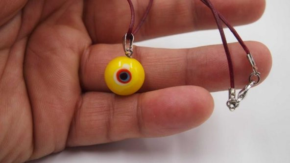 Sanat Taciri- El Yapımı El İş Eskilerden Cam Nazar Boncuklu Kolye - Bileklik - Takı sarı 22