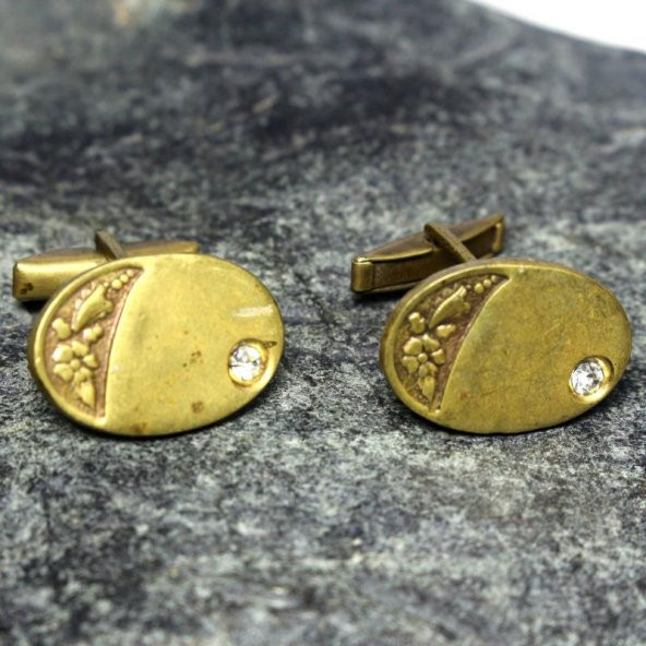 Pırlanta Taşlı - İşlemeli Antika Pirinç Kol Düğmesi ürün görseli