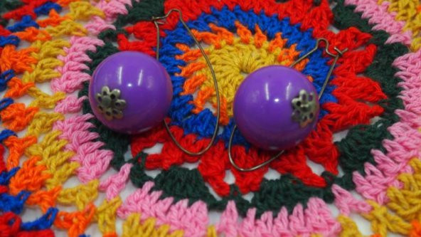 Sanat Taciri- Lila Renkte Yuvarlak Salkım Küpe - 2