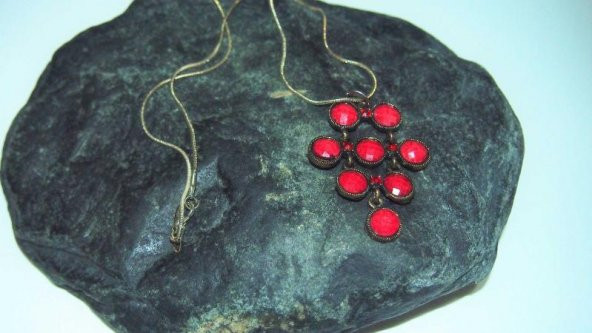 Sanat Taciri- metal Taşlı Bordo Şık Kolye - 1