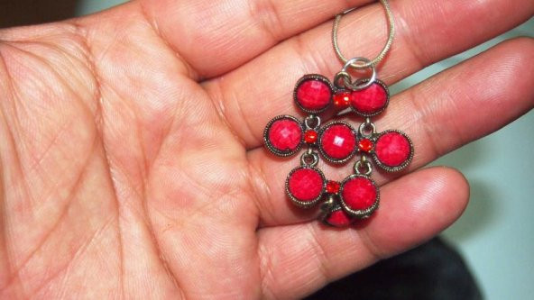 Sanat Taciri- metal Taşlı Bordo Şık Kolye - 2