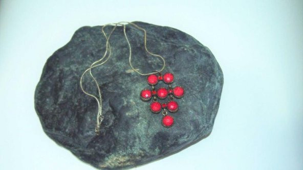 Sanat Taciri- metal Taşlı Bordo Şık Kolye - 3