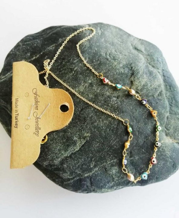 Sanat Taciri- Altın Sarısı Nazar Boncuklu Kolye Bujiteri Takı