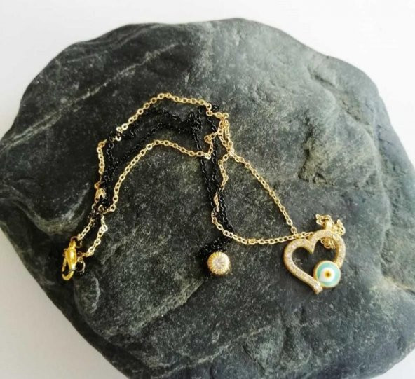 Sanat Taciri- Çift Zincirli Kalpli Nazar Boncuklu Kolye Bujiteri Takı