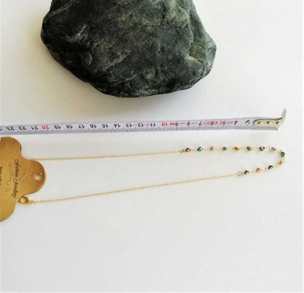 Sanat Taciri- Altın Sarısı Nazar Boncuklu Kolye Bujiteri Takı - 2