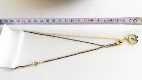 Sanat Taciri- Çift Zincirli Kalpli Nazar Boncuklu Piza Kulesi Kolye Bujiteri Takı - 2