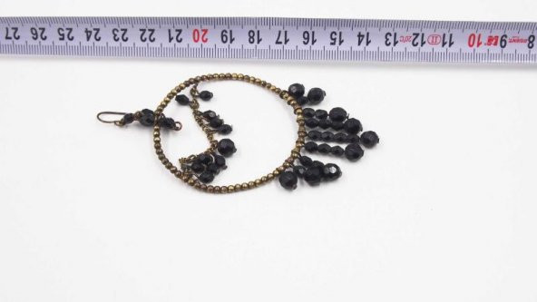 Sanat Taciri- Gotik Bakır Renkli Siyah Taşlı Yuvarlak Salkım Küpe - 3