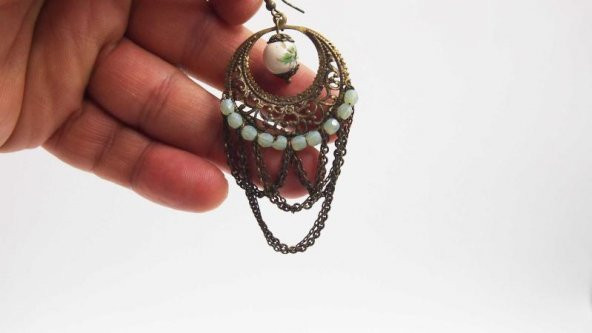 Sanat Taciri- Sıfır - Salkım Küpe - Taşlı Otantik Küpe - 2