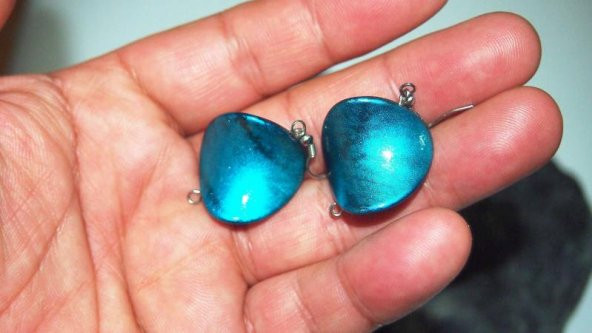 Sanat Taciri- Mavi Sert Plastik Küpe - 2