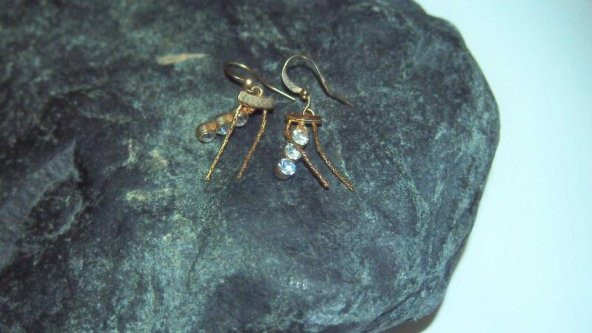 Sanat Taciri- Altın Sarısı Taşlı Salkım Küpe Elmas Taşlı Küpe - 2