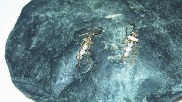 Sanat Taciri- Altın Sarısı Taşlı Salkım Küpe Elmas Taşlı Küpe - 3