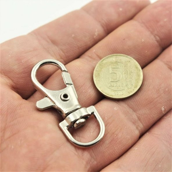 25 ADET - 3.5 cm - Gümüş Renkli Paris Kanca - Papağan Klips Kanca - Askılı Anahtarlık Halkası - 222