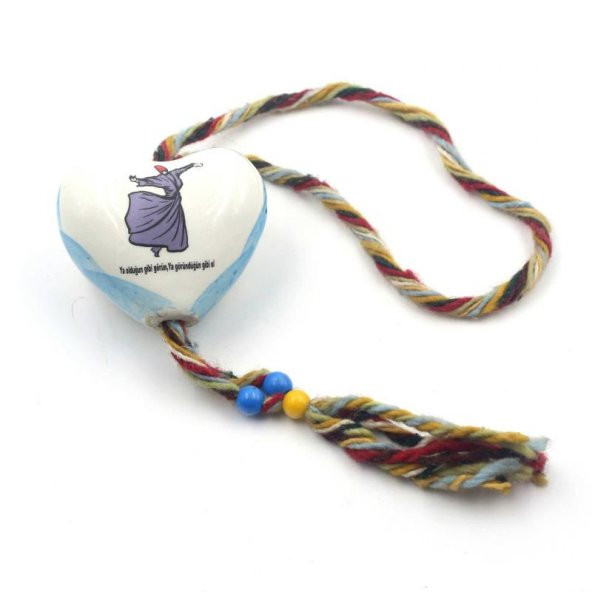 Konya Mevlana Semazen Temalı Kalpli Seramik Duvar Süsü - Semazen Nazarlık - Resim 3