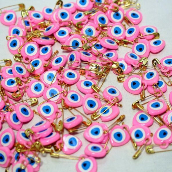 sk - 100 Adet- Pembe Renkli Nazar Boncuklu Çengelli İğne  Baby Shower - Kına - Nihah Malzemesi - Resim 2