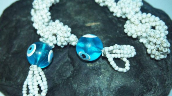 Antika El İşi Cam Boncuklu Nazar Boncuğu Kapı - Duvar Süsü Nazarlık - Plastik Nazar Boncuğu - 3