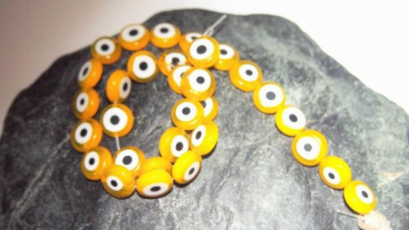 sk - Renkli Yassı Delikli Cam Nazar Boncukları Yuvarlak Tesbih Boncukları - Ağır Cam Boncuk 13 - Resim 2