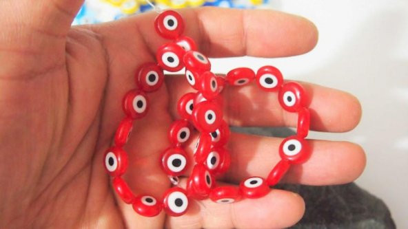 sk - Renkli Yassı Delikli Cam Nazar Boncukları Yuvarlak Tesbih Boncukları - Ağır Cam Boncuk 14 - Resim 2