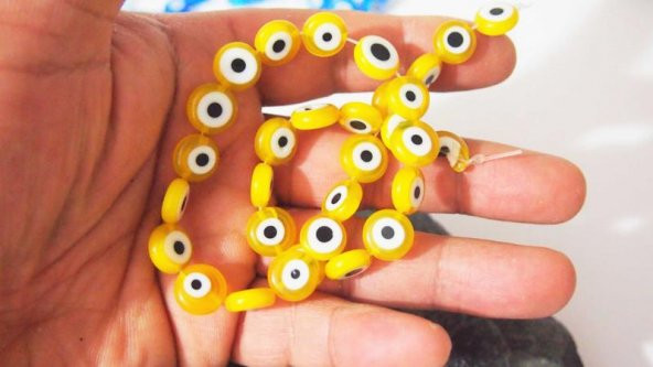 sk - Renkli Yassı Delikli Cam Nazar Boncukları Yuvarlak Tesbih Boncukları - Ağır Cam Boncuk 13 - Resim 3