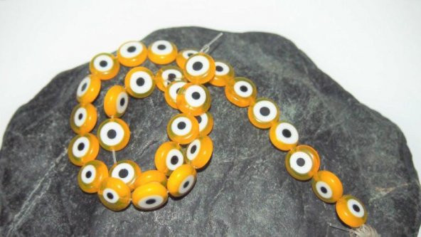 sk - Renkli Yassı Delikli Cam Nazar Boncukları Yuvarlak Tesbih Boncukları - Ağır Cam Boncuk 13 - Resim 4