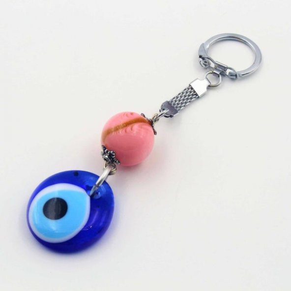 Pembe Toplu Nazar Boncuklu Cam SIFIR Anahtarlık  Hediye Paketinde Gönderilecektir - Resim 2